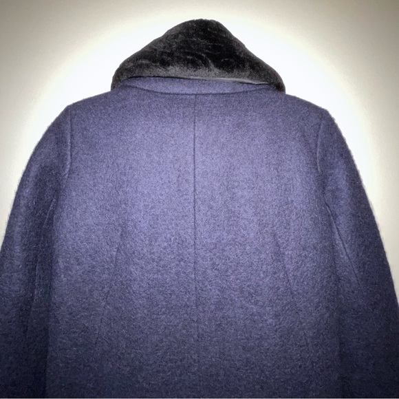 Zara navy blue double breasted peacoat detachable faux fur collar medium - Picture 8 of 9